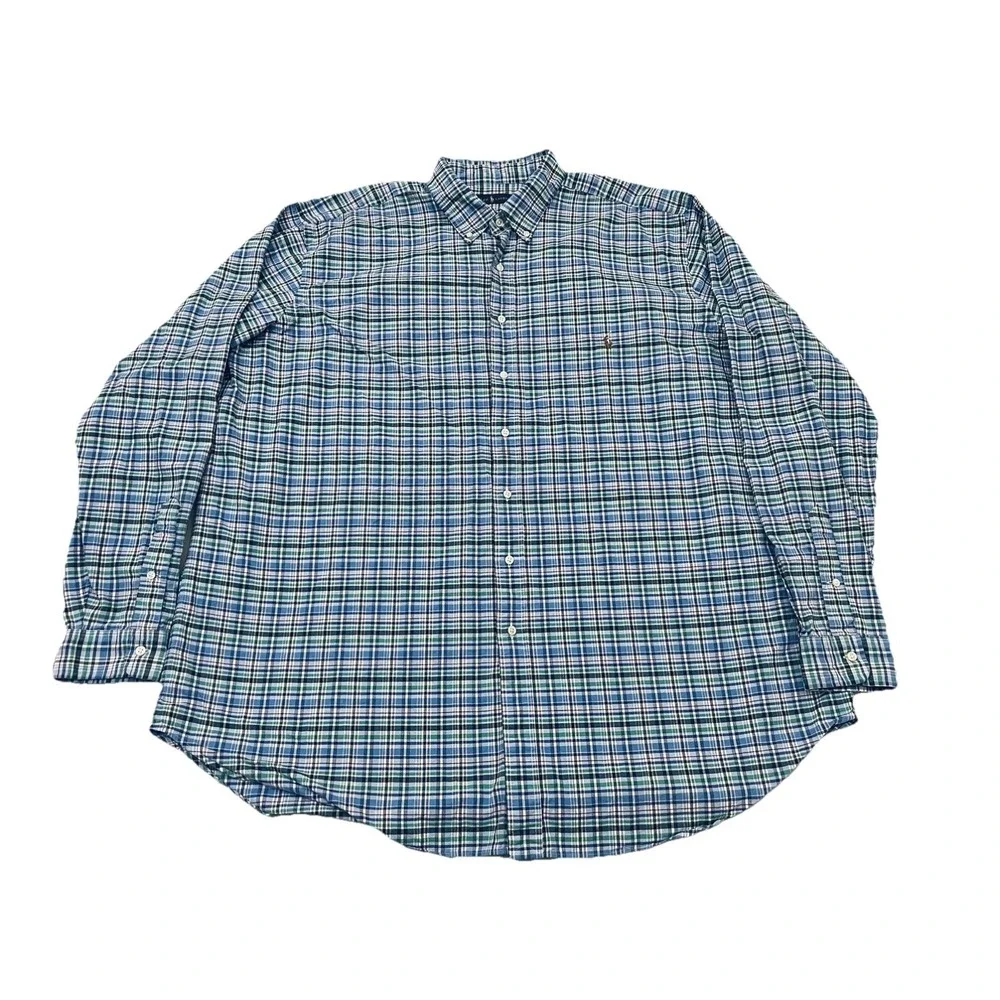 Polo Ralph Lauren Plaid Button Down Shirt Mens 3XLT Flesh Pony Preppy Big & Tall